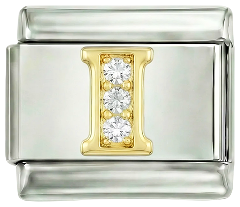 Letter I in Gold with Stones, on Silver - Letter-I-in-gold-with-stones-on-silver.png