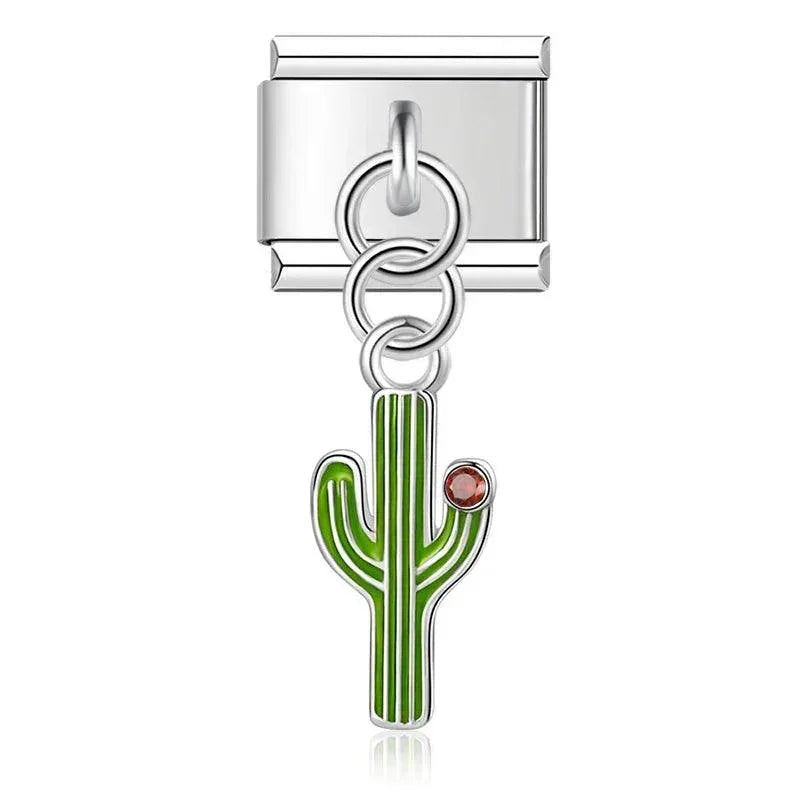 Cactus with Stone, on Silver - Charms Official