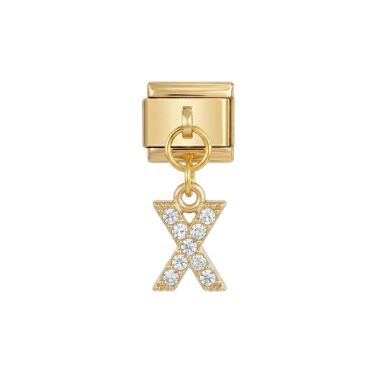 Letter X with stones, Hanging, on Gold
