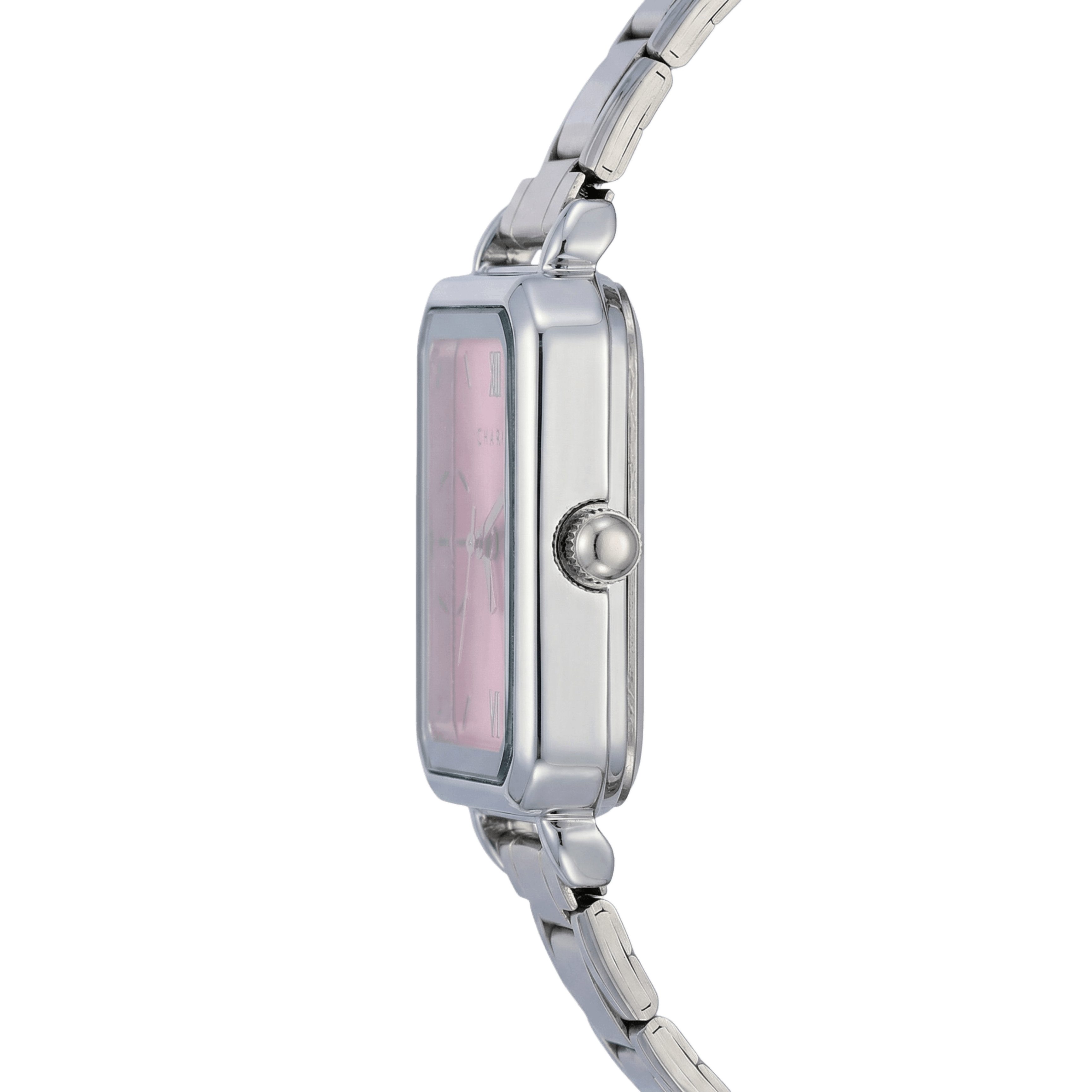 Como – Hopeinen vaaleanpunaisella kellotaululla