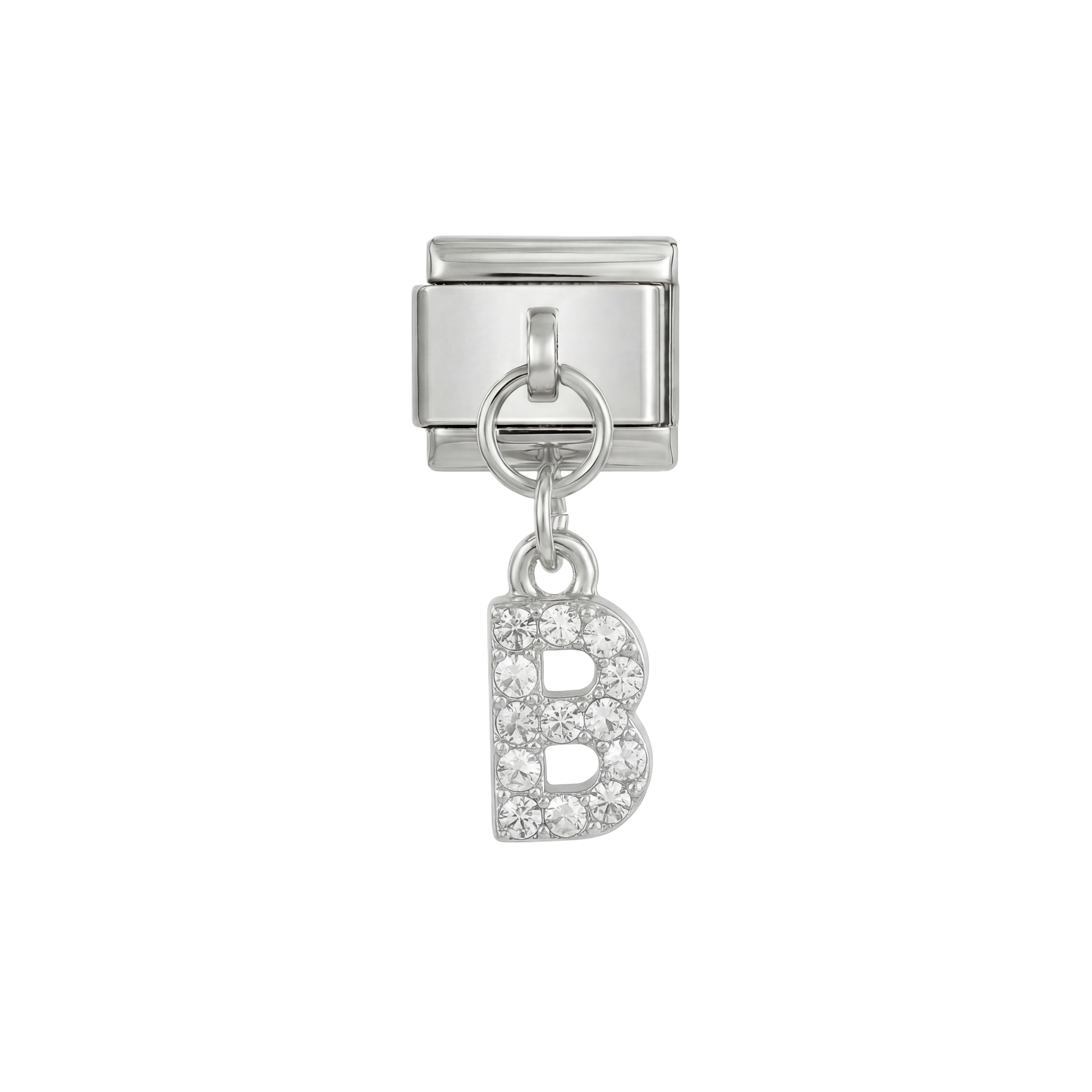 Letter B with stones, Hanging, on Silver