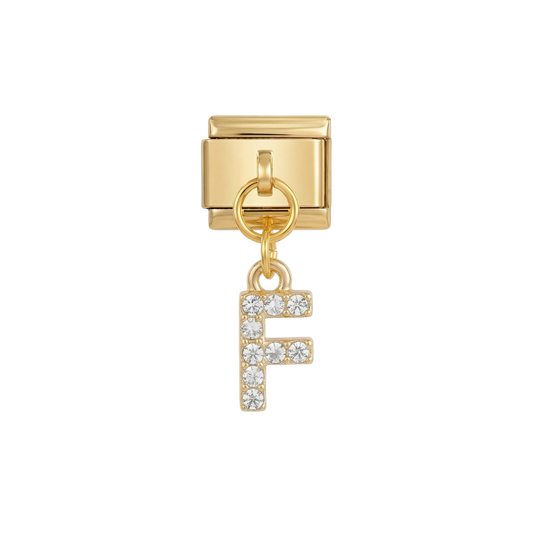 Letter F with stones, Hanging, on Gold