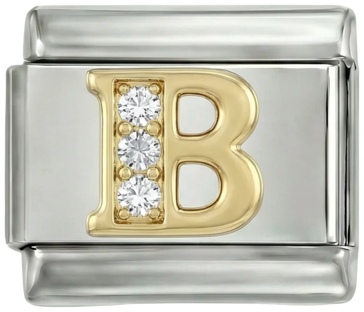 Letter B in Gold with Stones, on Silver - Letter-B-in-gold-with-stones-on-silver.png