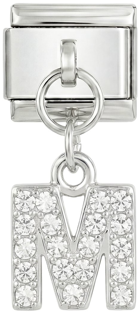 Letter M with stones, Hanging, on Silver - Letter-M-with-stones-hanging-on-silver.png