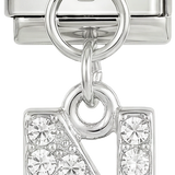 Letter N with stones, Hanging, on Silver - Letter-N-with-stones-hanging-on-silver.png