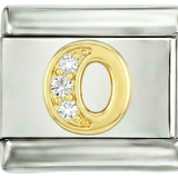 حرف O بالذهب مع أحجار، على فضة