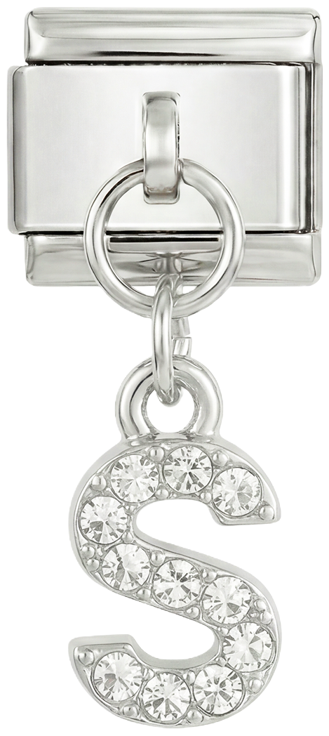 Letter S with sotnes, Hanging, on Silver - Letter-S-with-stones-hanging-on-silver.png