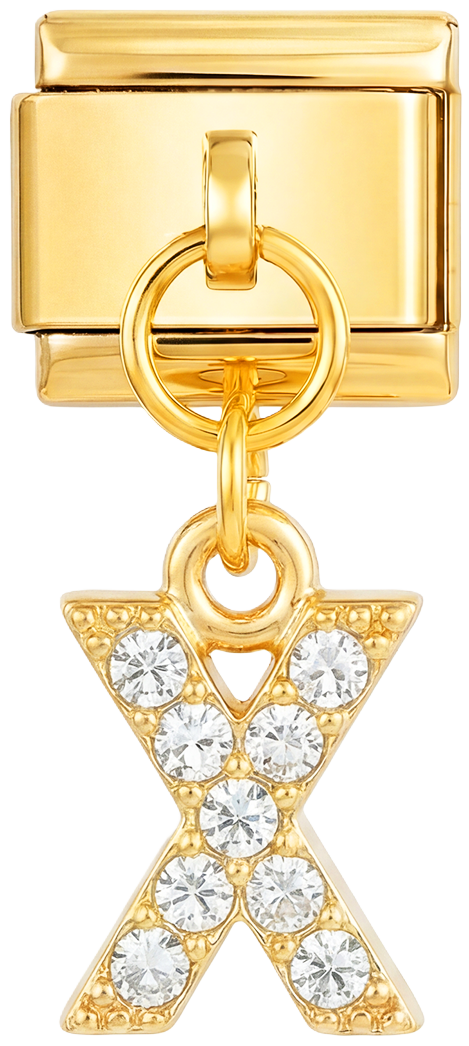 Letter X with stones, Hanging, on Gold