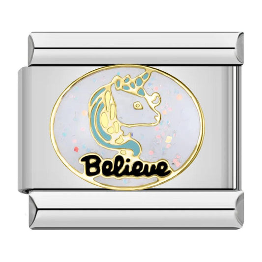 Believe, Unicorn, on Silver - Charms Official