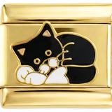 Black & White Cat Laying Down on Gold - black-white-cat-laying-down-on-gold.png