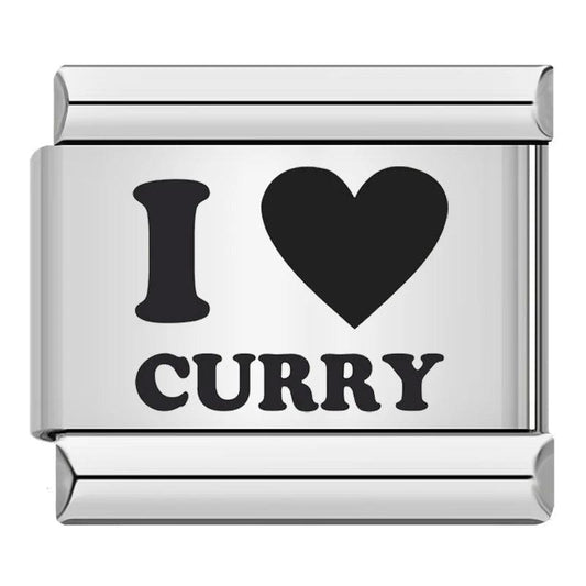 I Love Curry, in Black, on Silver - Charms Official