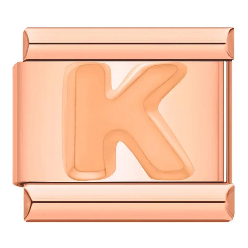 Letter K in Rose Gold, on Rose Gold - Charms Official