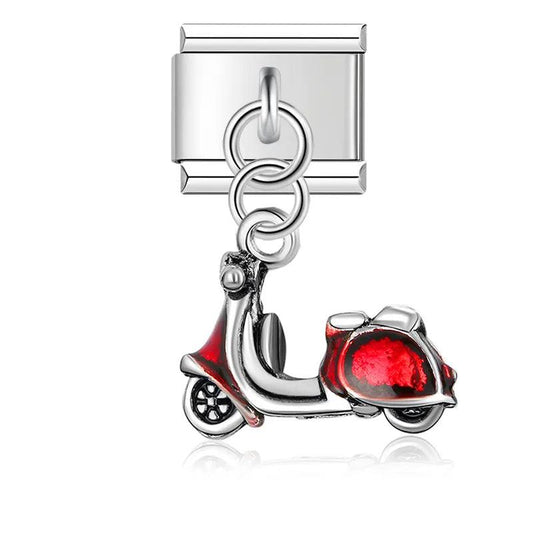 Red Scooter, on Silver - Charms Official