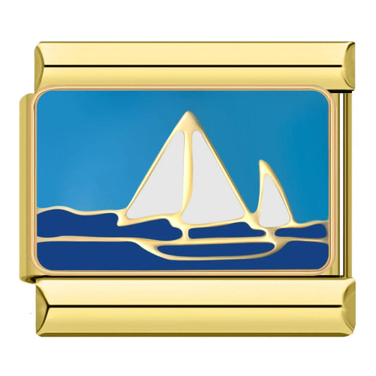 Sailing Boat in the Sea, on Gold - Charms Official